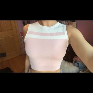 Pink and white cropped tank top